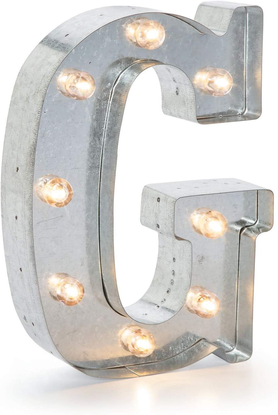 Darice SS-DAR-5915-708 Silver Metal Marquee Letter – G-9.87” Tall, Galvanized Finish