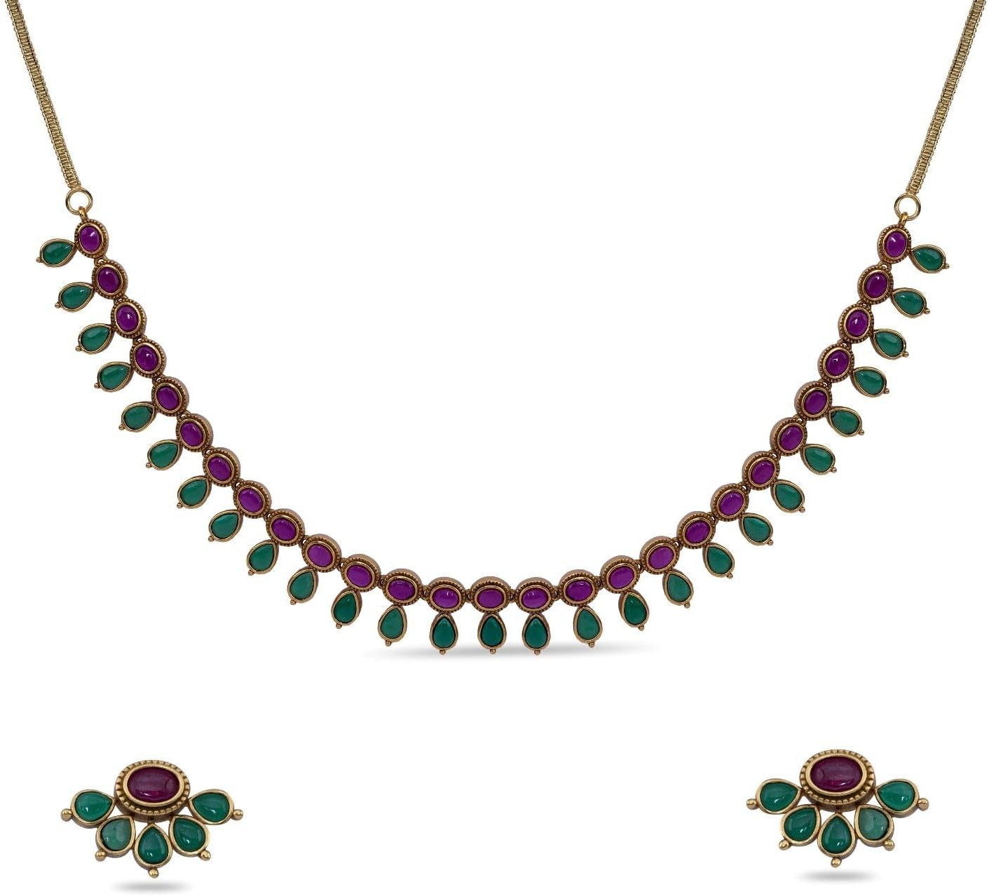 TARINIKA Parama Antique Multi Kempu Necklace Set with Classic Design - Indian Jewelry Sets for Women | Perfect for Ethnic Occasions | Traditional South Indian Necklace | 1 Year Warranty*