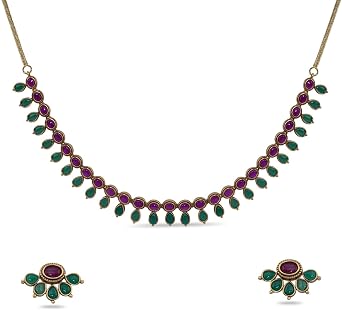 TARINIKA Parama Antique Multi-Kemp Necklace Set Classic Design - Indian Jewelry Set for Women | Perfect for Ethnic Scenes | Traditional South Indian Necklace | *, Brass, Cubic Zirconia