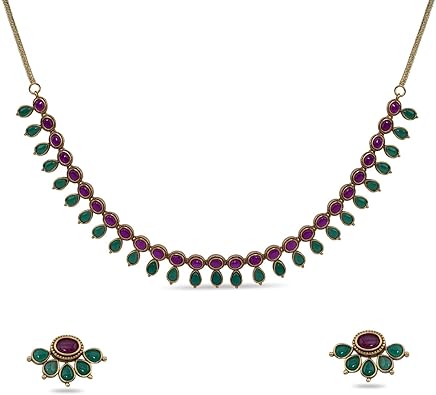 TARINIKA Parama Antique Multi Kempu Necklace Set with Classic Design - Indian Jewelry Sets for Women | Perfect for Ethnic Occasions | Traditional South Indian Necklace | *