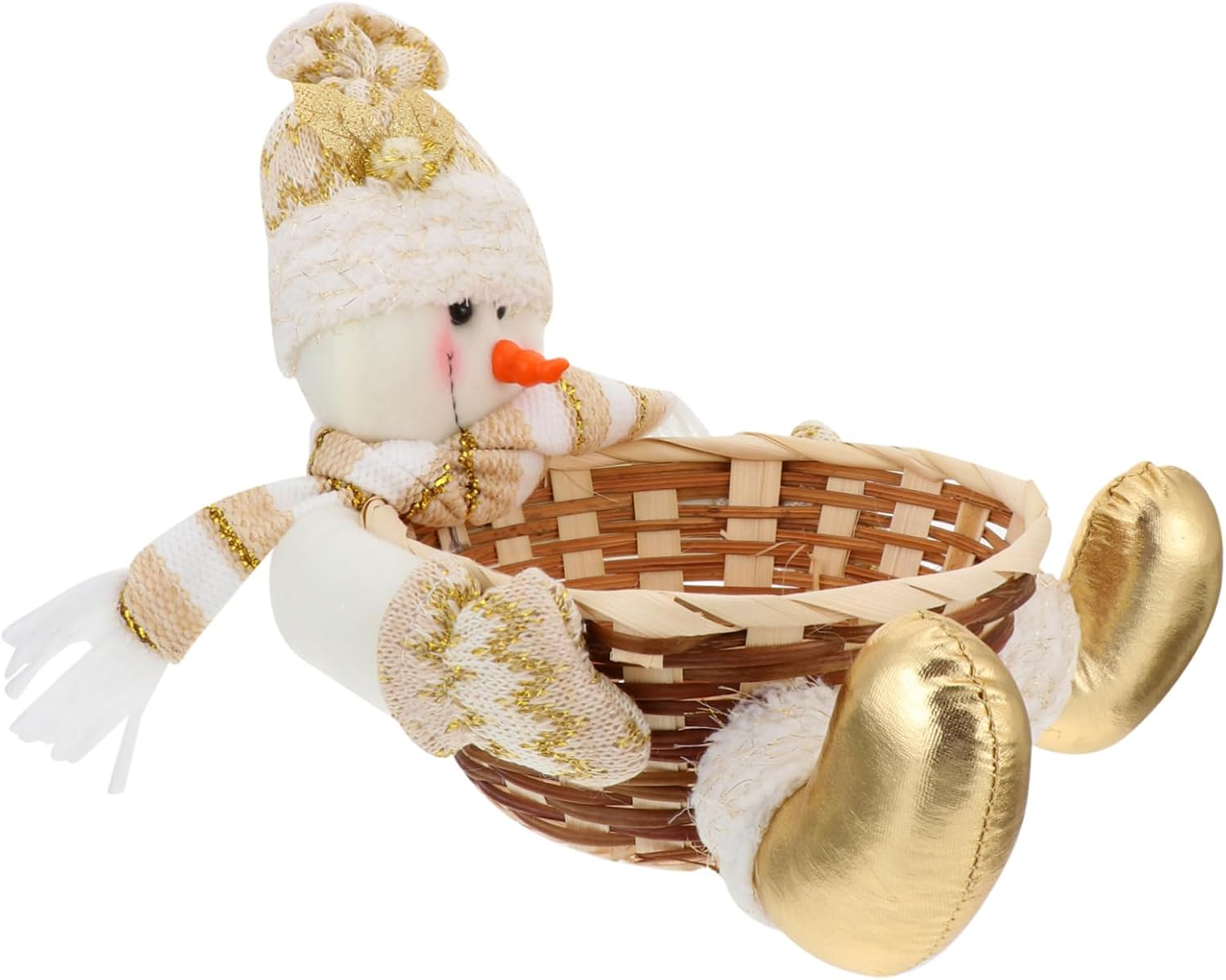 Xmas Snowman Candy Basket Bamboo Desktop Decoration