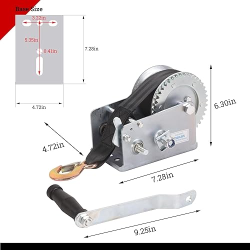 Miniatura 2 de Cabrestante de mano para remolque de barco, cabrestante de manivela de mano resistente de 2500 libras con correa de poliéster de 23 pies, trinquete