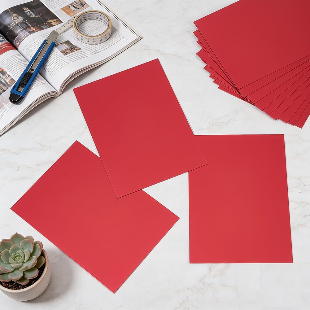 OLYCRAFT Pack of 12 Red Aluminium Sheets 12.7 x 17.8 cm Aluminium Engraving Blanks Plate 0.8 mm Thin Heat Treatable Metal Plates Rectangular Sheet for Crafts DIY Home Decoration