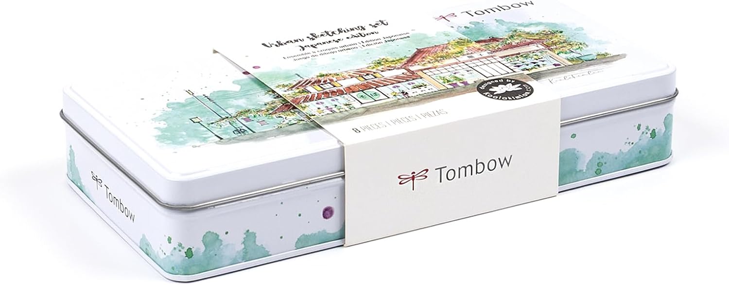 Tombow 56305 Urban Sketching Set, 8-Piece Art Set with Dual Brush Pens, Colored Pencils, Water Brush, Mechanical Pencil, Drawing Pen