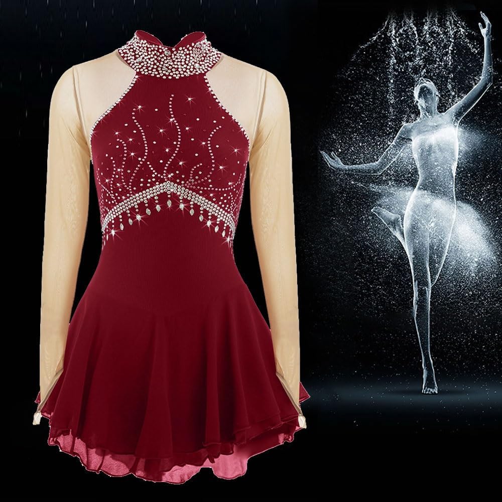 Figure Skating Dress Women's Girls' Ice Skating Dress Competition Skating Skirt Handmade Rhinestone