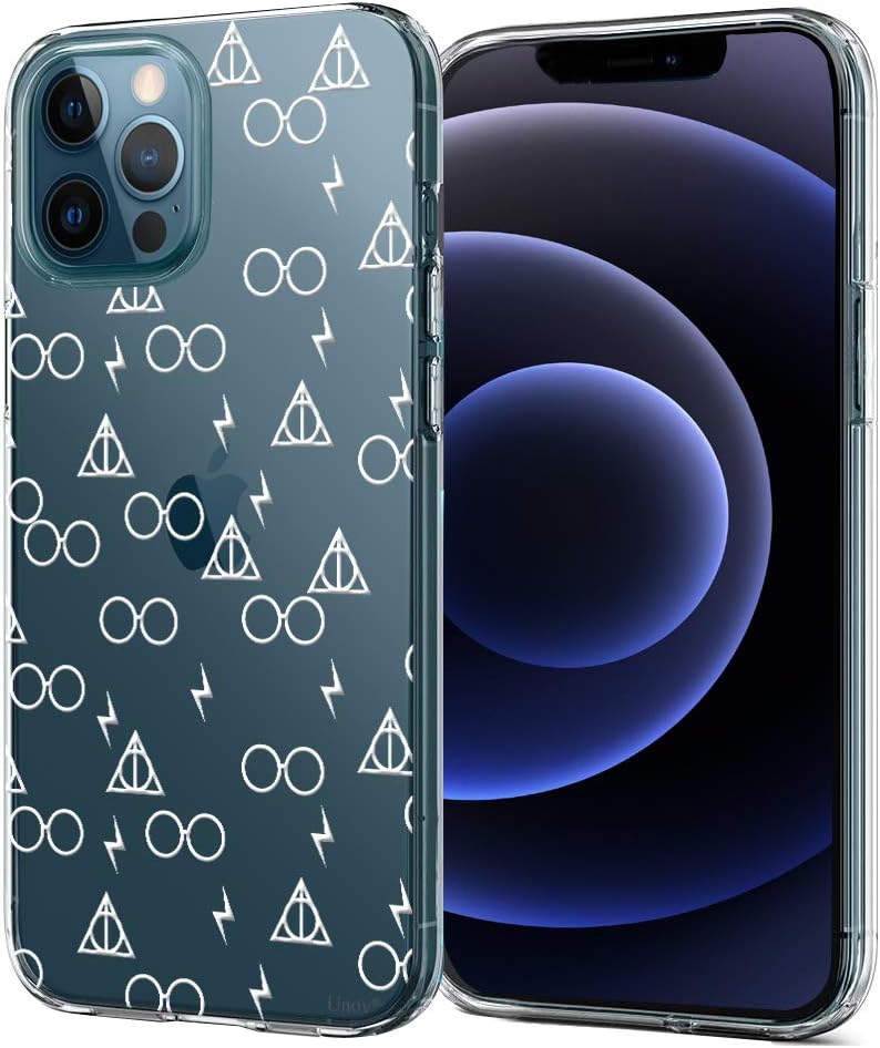 Unov Case Compatible with iPhone 12 Pro Max Case Clear with Design Slim Protective Soft TPU Bumper Embossed Pattern 6.7 Inch (Death Hallows)