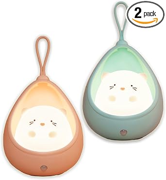 TriPro Cute Kitty Motion Sensor Night Light Wall Lamp 2 Packs,Rechargable,Bedroom Decoration for Kids Baby Toddler Teen Gift Pink & Blue