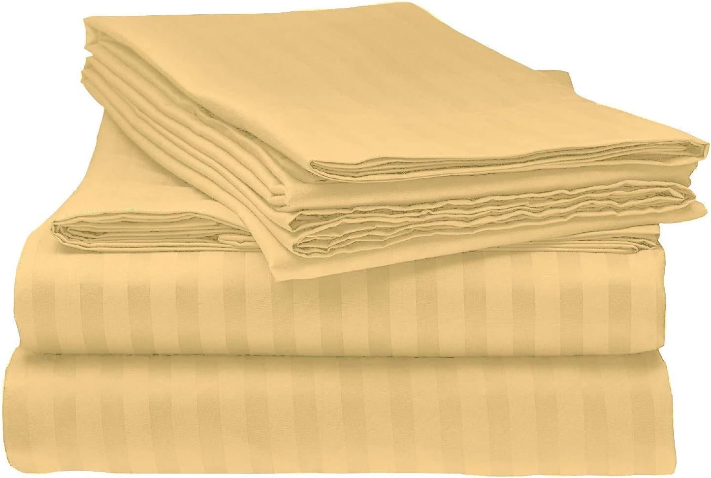 LaxLinen 1000TC Super Quality Bedding Collection 6PC Bed Sheet Set 15" Inch Extra Deep Pocket Twin Extra Long Bed Size, Gold Stripe 100% Cotton