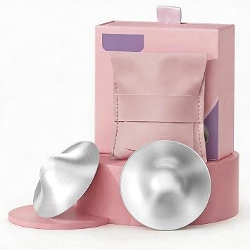Silver Nursing Cups 2Pcs Nipple Covers Breastfeeding Safe | 2PCS silver nursing cups, food-grade silver nipple covers, breastfeeding comfort shell