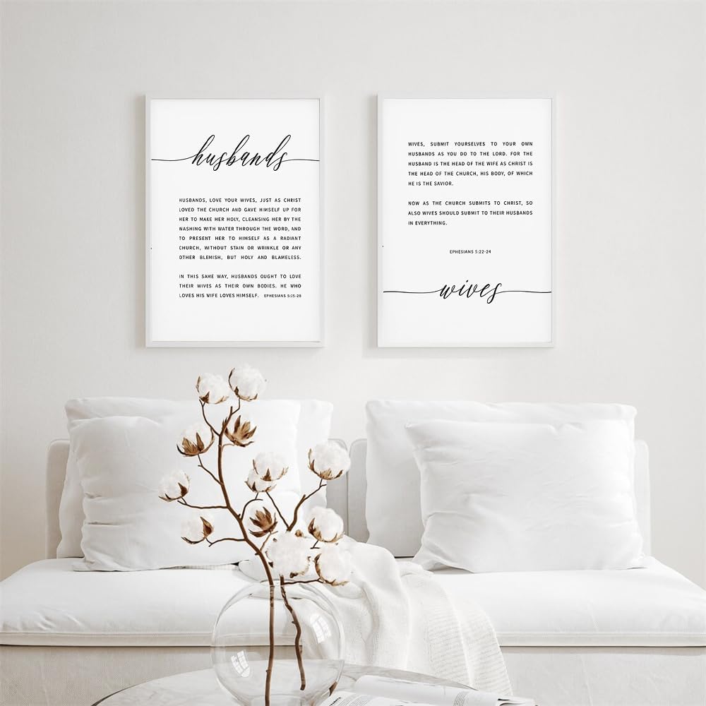 NATVVA Husbands And Wives Bible Verse Canvas Painting Wall Art Posters Scripture Pictures Home Decor Gifts Artwork For Christian Couple Bedroom No Frame