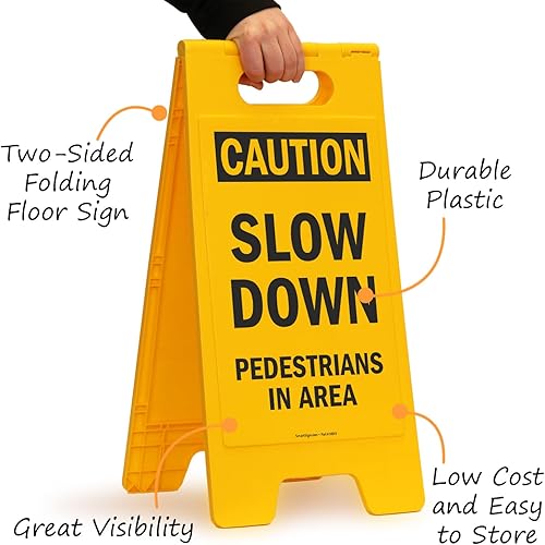 Miniatura 5 de SmartSign - SF-0292-FB-25x12 Precaución - Señal de piso plegable para peatones en la zona  Plástico negro sobre amarillo de 25 x 12 pulgadas