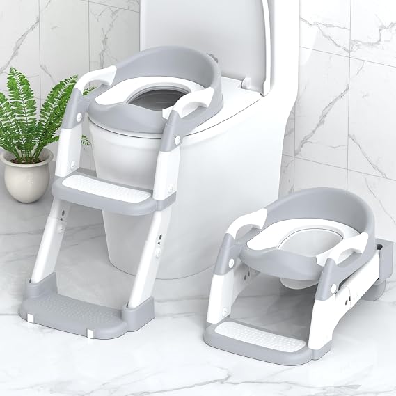 Potty Training Toilet Seat, Upgrade 3 in 1 Toddler Toilet Seat and Steps Stool for Boys Girls, Non-Slip Splash Guard KidsToilet Seat with Ladder, Adjustable Child Toilet Training in Bathroom