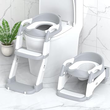 Potty Training Toilet Seat, Upgrade 3 in 1 Toddler Toilet Seat and Steps Stool for Boys Girls, Non-Slip Splash Guard KidsToilet Seat with Ladder, Adjustable Child Toilet Training in Bathroom