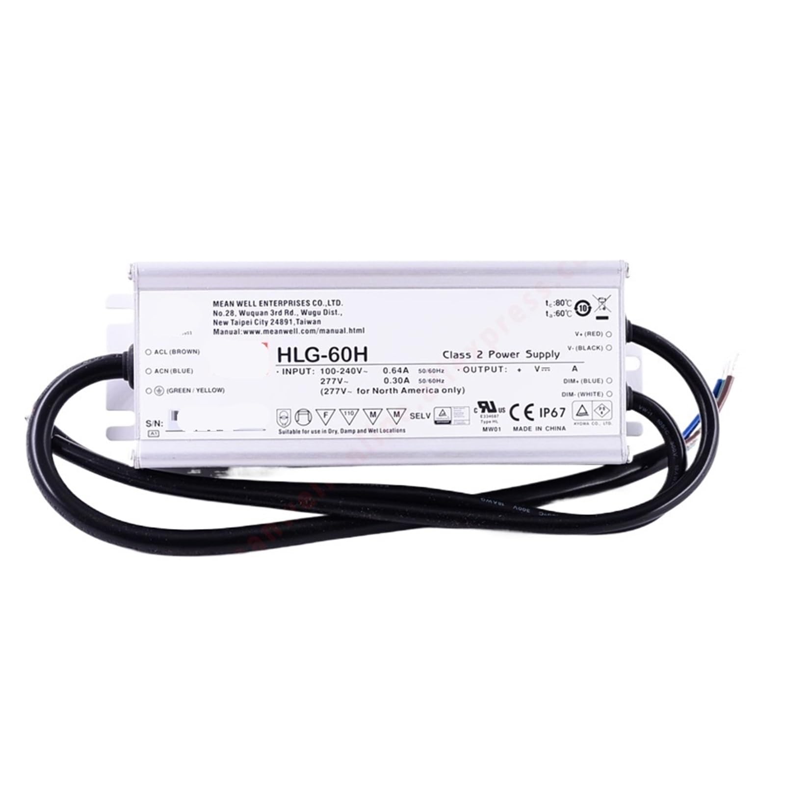 Driver LED HLG-60H-20 60W alimentation courant constant pour éclairage public