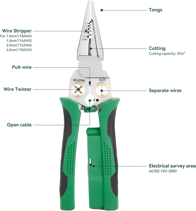 Alicate pelacables multifunción 8 en 1 con detector de voltaje - Verde miniatura 4