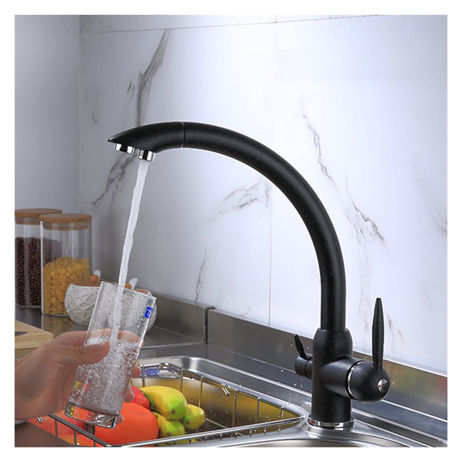 Mélangeur de robinet de filtre de cuisine noir pour purifier l'eau du robinet