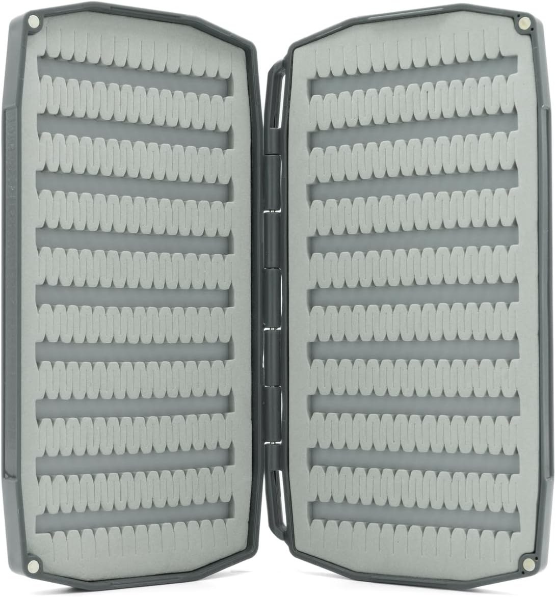 UMPQUA UPG Foam Double Essential Large Gray Fly Box - Lightweight Strong Impact-Resistant Quick-Loading Fly Storage Case - Fly Fishing Tackle Organizer