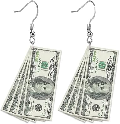 Dollar Sign Earrings Funny Lightweight Acrylic Retro 100 Dollar Bill Money Luck Symbol 2D Simulated Paper Cash Dangle Drop Statement Earrings Jelwery Gifts for Women