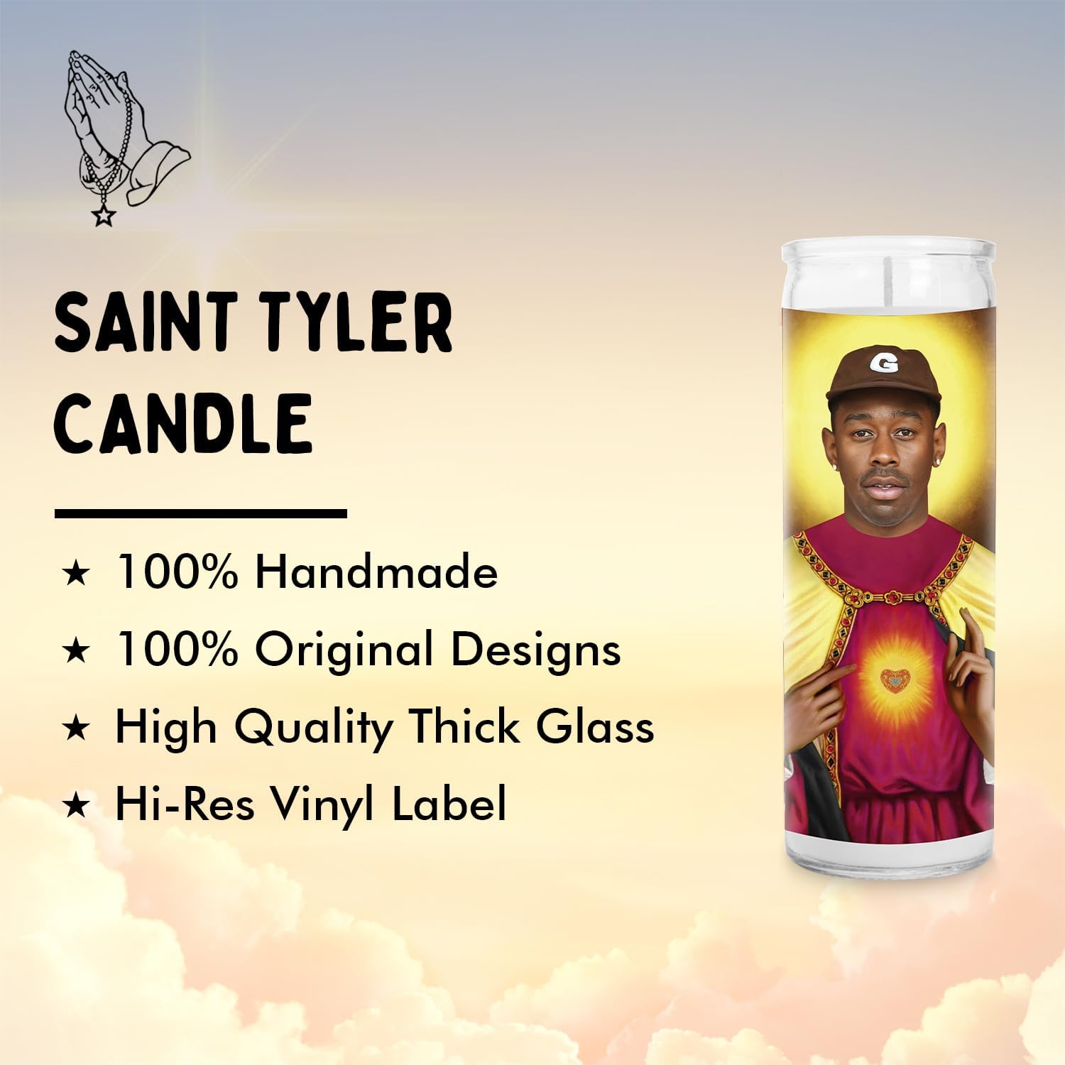 Tyler Celebrity Glass Jar Candle – Unscented Handmade Soy Wax Votive Candle – Unique Gift for Hip Hop Fans – Home Decor Collectible for Living Room & Office – 8 Inch