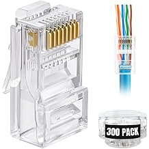 300-Pack RJ45 Pass Through Connector, Cat6, Gold Plated EZ Pass Cable Pass Through RJ45 connectors, RJ45 Modular Plugs, Ethernet Plugs 300 Pack