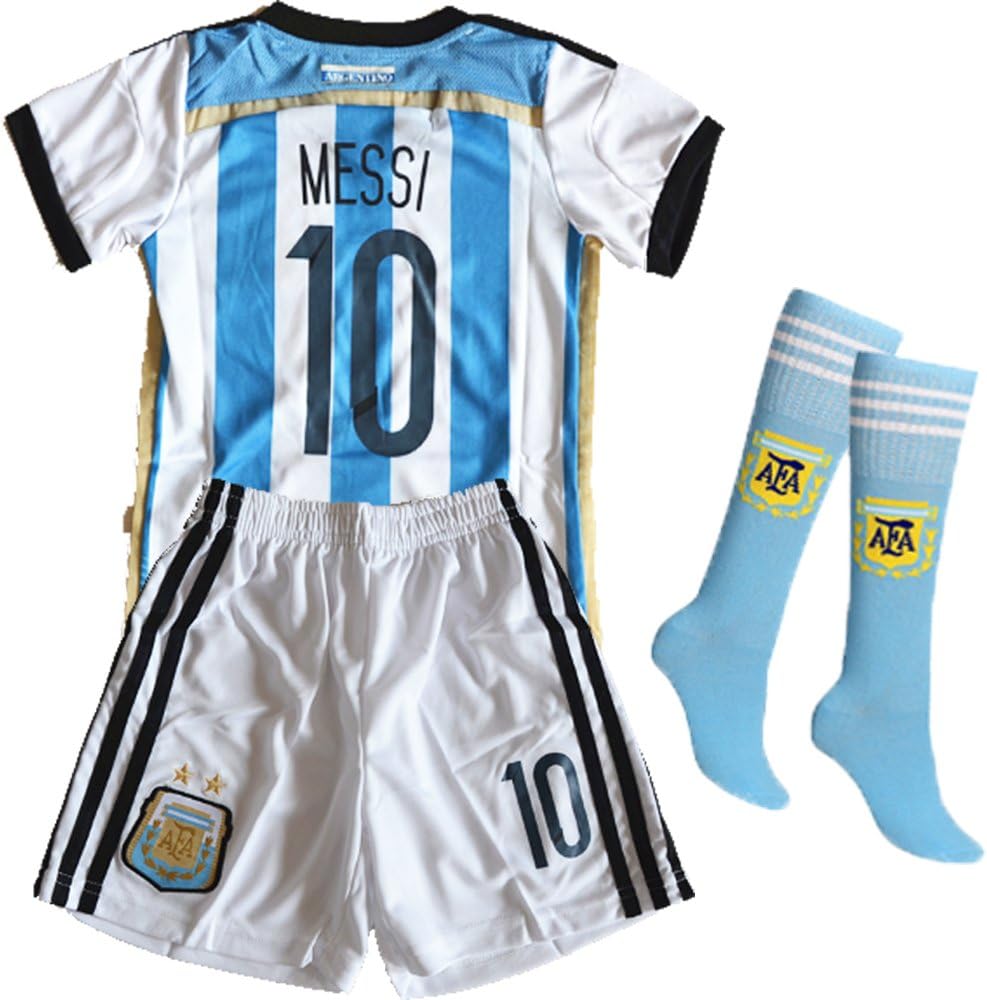 Wild Bunch 2014 FWC Argentina Home Messi #10 Soccer Football Jersey Sportswear Team Polo Shirt & Short & Sock for 3-14 Years Kids (13-14 YEARS)