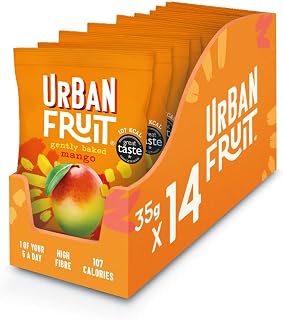 URBAN FRUIT Mango - Snack Pack - Gently Baked Fruit - Healthy Vegan Snack - 14 x 35g