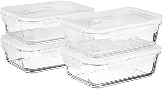 Amazon Brand - Solimo Borosilicate Glass Containers with Air-Vent Lids | Set of 4 | for Kitchen/Tiffin | Rectangle | 1,500... Price In India