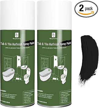 Black Spray Tub and tile Paint 450ml*2 Pack,Bathroom Wallpaper,Bathtub and Tile Spray Ceramic Glass Window Privacy,Electrical appliances,ceramic flowerpot Paint, Kitchen countertop Tile Refinishing Kit, for Porcelain Fiberglass Ceramics, DIY Countertop Paint Kit,for the ceramic, porcelain or fiberglass