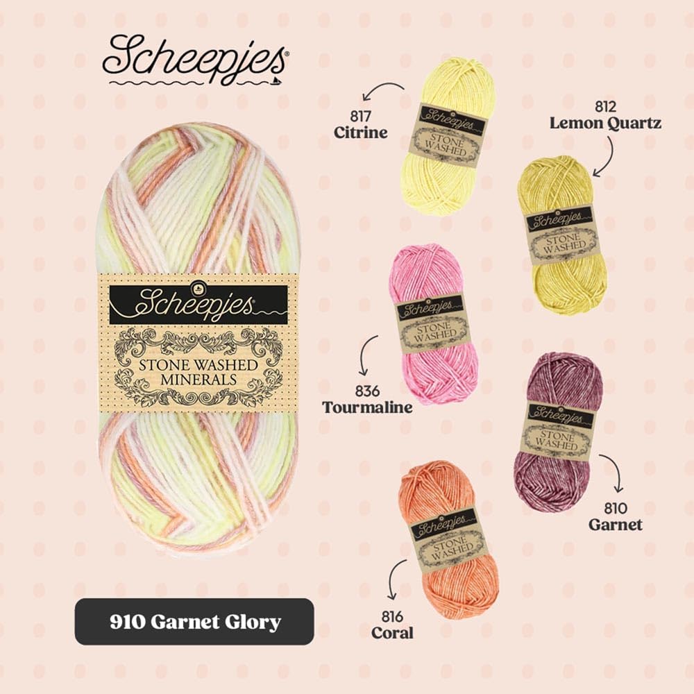 Scheepjes Stone Washed Minerals Yarn, 50 g Skein, Color 910 Garnet Glory, Cotton-Acrylic Blend