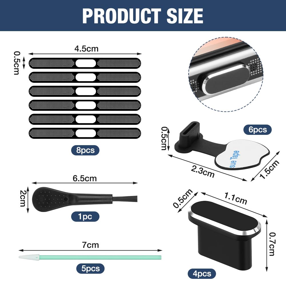 AXFEE Zatyczki przeciwpyłowe USB C, 24 szt., zestaw do czyszczenia portów telefonicznych, osłona przeciwpyłowa typu C, z szczotką do czyszczenia, pyłoszczelne naklejki z siatki, osłona portu USB C do