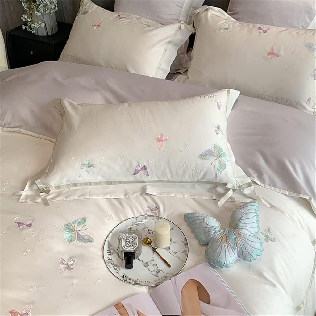 Pink Princess Style Long-Staple Cotton Four-Piece Girl Embroidery All-Cotton Duvet Cover Wedding Bed Linen (Color : Pink 4-Piece Suit, Size : 1.8m)