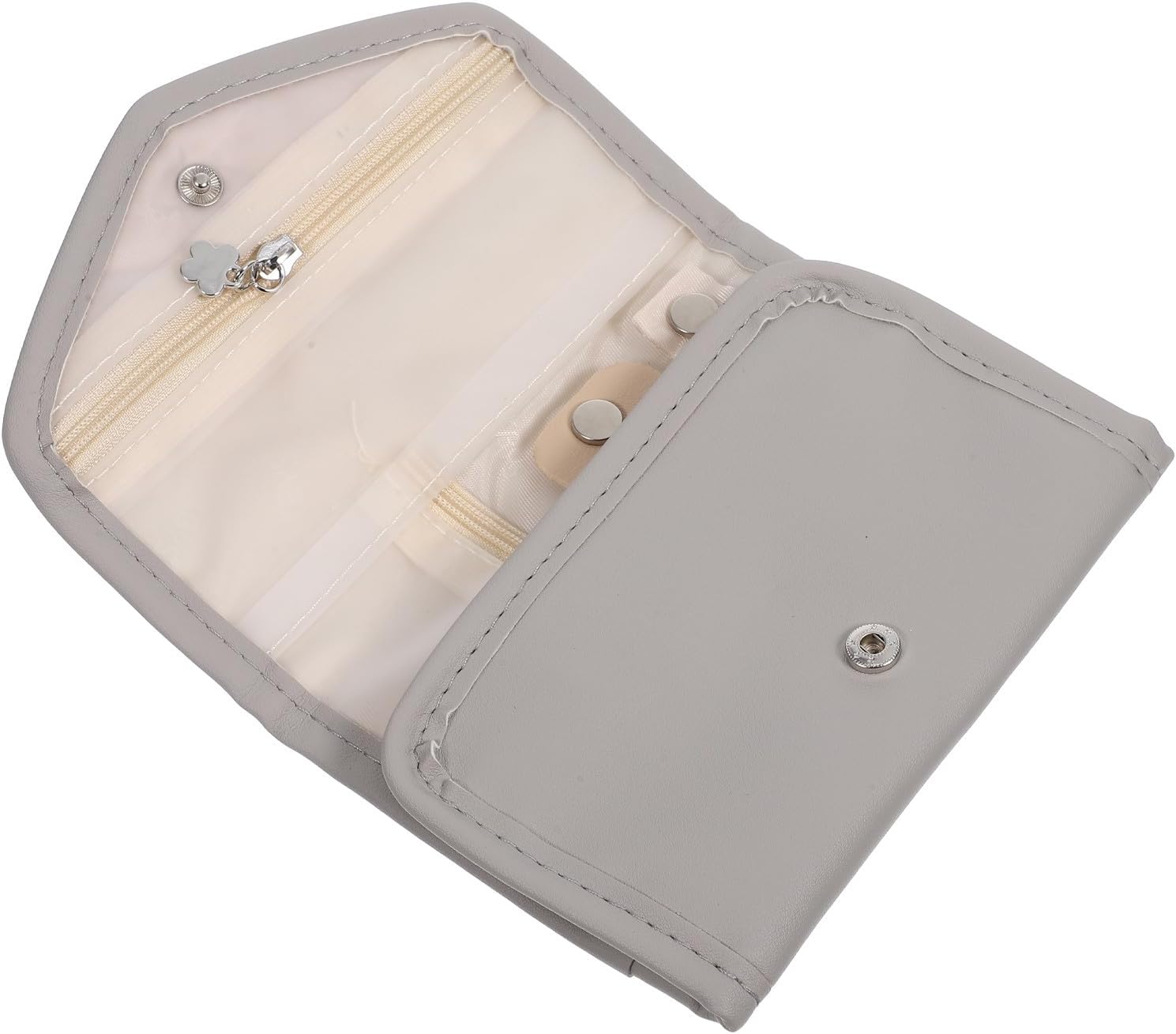 VICASKY Mini Foldable Travel Jewelry Roll Organizer Bag for Earrings and Necklaces, Compact Gray Jewelry Holder Case for Rings and Bracelets, Portable Storage for Travel