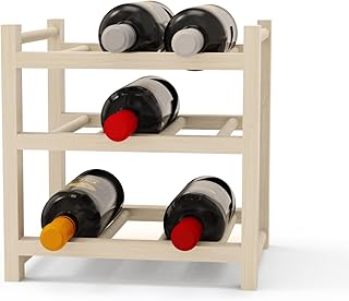 Solid Wood Stackable Wine Rack - 3 Tier Countertop Storage Holds 9 Bottles for Kitchen, Dining Room, Bar or Cellar