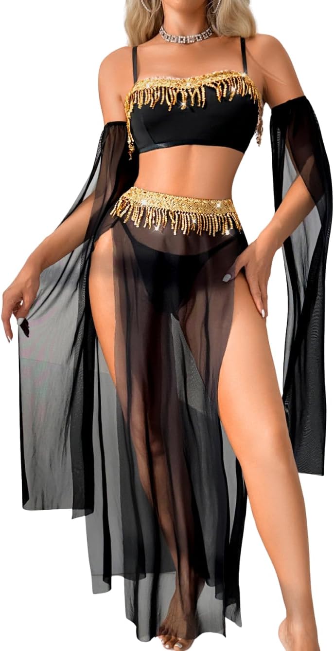 ShawGobow Exotic Wear Dancer Outfits,High Slit Skirt Sexy Lingerie For Women,Belly Dance Costume Cosplay Festival