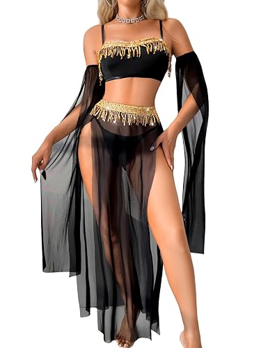 ShawGobow Exotic Wear Dancer Outfits,High Slit Skirt Lingerie For Women,Belly Dance Costume Cosplay Festival - Blue - Small