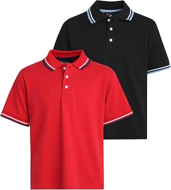 Ben Sherman Boys Polo Shirt - 2 Pack Classic Fit Pique Polo - Collared Kids Boys Short Sleeve Uniform Shirts