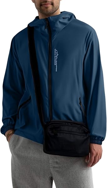 Mens Windbreaker Jacket Lightweight Packable Rain Jackets Waterproof with Hood Long Sleeve Zipper Travel Coats