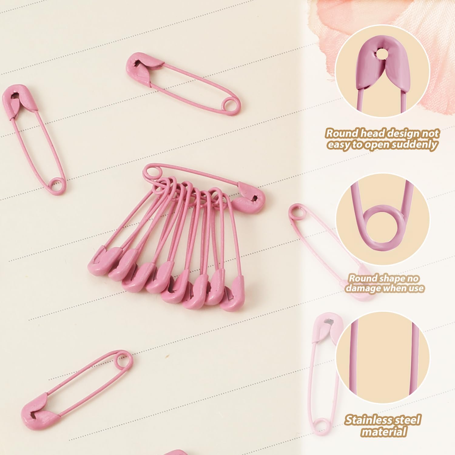 250pcs Mini Sewing Safety Pins - 1.1in/28mm Pink Nickel Plated Steel for Clothing, Sewing, Handicrafts, Jewelry Making