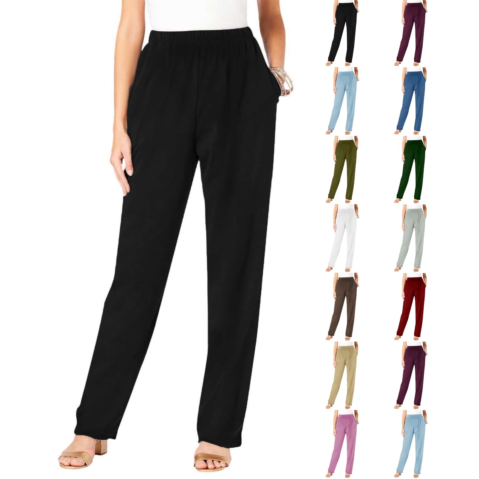 Dress Pants Women Tummy Control Stretchy Work Pants Casual Hiking Jogger Pant Loose Fit Trousers with Pockets