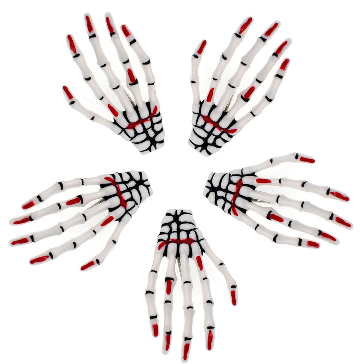 5Pcs Skeleton Skull Hand Shape Hair Clips 3" Gothic Style