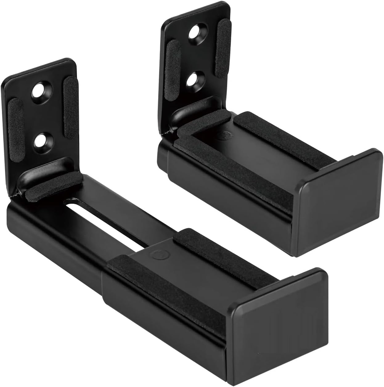 Sound Bar Stand Wall Mount - Universal Dual Bracket for Most Soundbars, Holds up to 5 kg, Depth Adjustable 3.5”-6.1” - Speaker Stand Black, Heavy ABS Plastic (1 Pair)