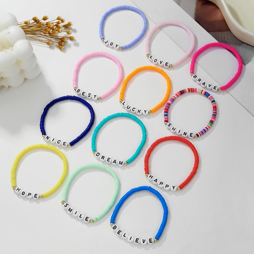 Heishi Surfer Clay Bead Bracelets Set for Women - Preppy Smile Evil Eye Beaded Stretch Bracelets Elastic Layering Friendship Bracelets- Stackable Boho Disc Summer Jewelry Set - Image 4