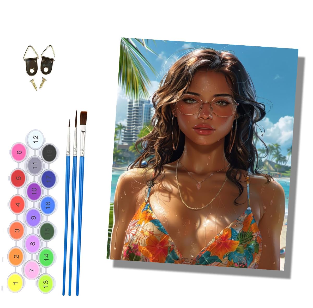 HONGPZH Paint by Numbers for Adults Painting by Numbers for Adults Canvas Kits Paint by Number Crafts Kits for Gift Home Decoration 16x20 inch Girl in Bikini