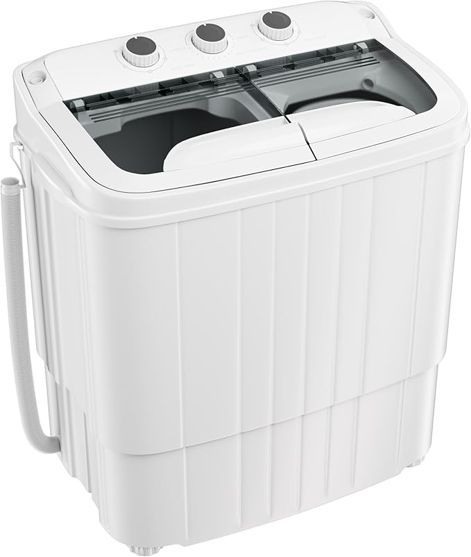 Bonusall 16Lbs Portable Washing Machine, Compact Single Tub Laundry Washer with Spin Dryer, Mini Semi-Automatic Washing Machine for Apartments, Dorms, RVs and Camping, Energy Saving, Grey