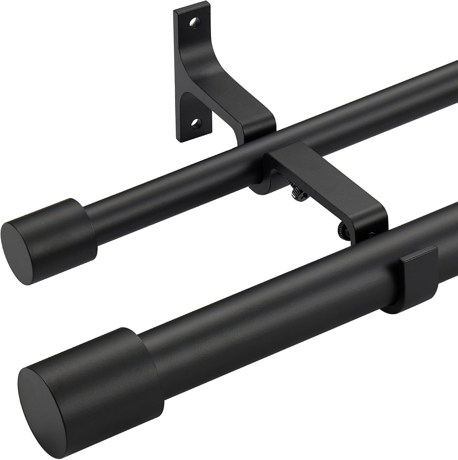 Matte Black Double Curtain Rods 72-144", Decorative Double Drapery Rods with Cap Finials, 1 Inch Front and 5/8 Inch Back Double Curtain Rod, Adjustable Dual Curtain Rod Double Window Rods