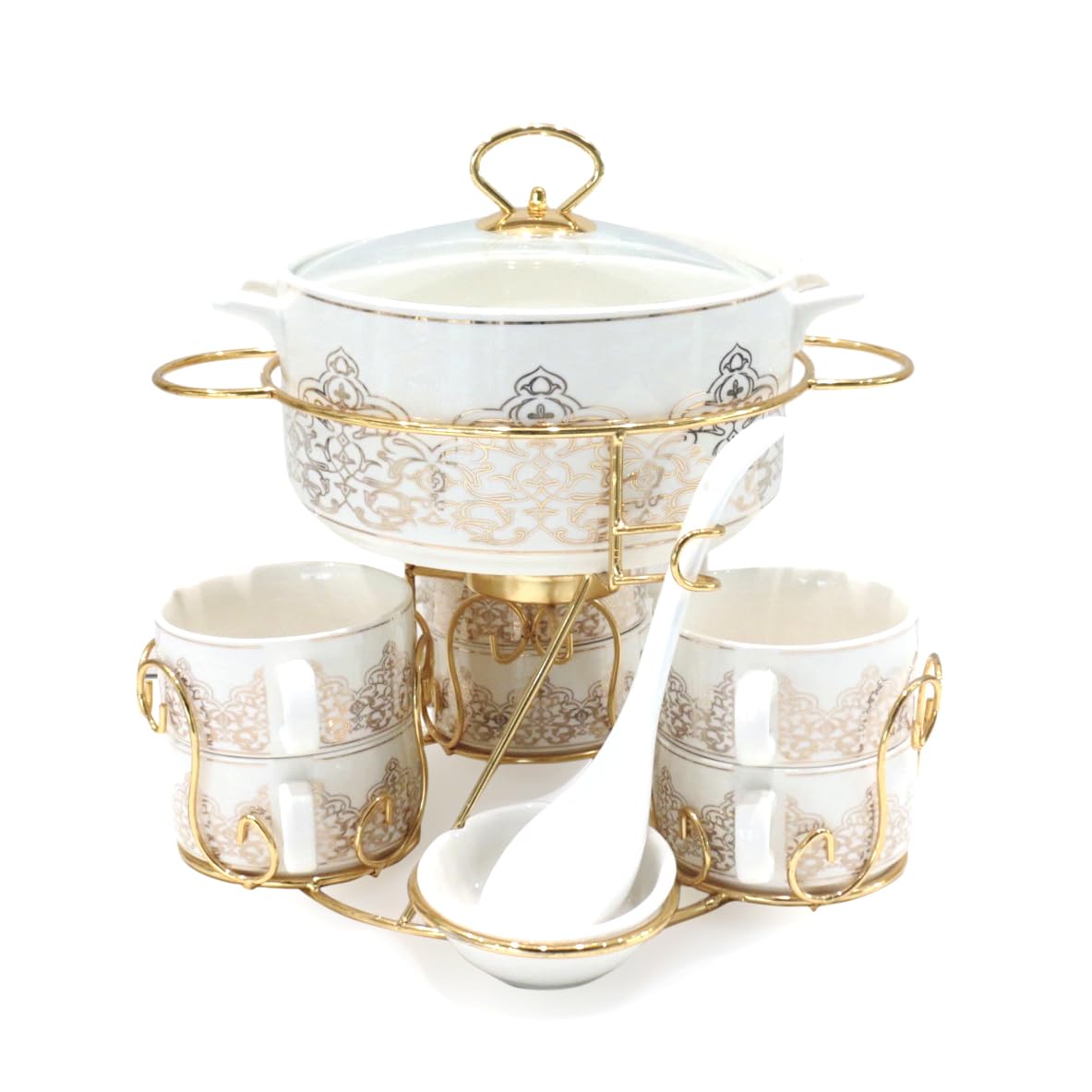 Sponsored Ad – Shallow Porcelain 17-Piece Soup Set - White and Gold Elegance - CX1526-Y140