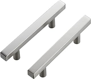 Ravinte Brushed Nickel Cabinet Hardware Square Pulls, 3.75 Inch, 10 Pack | 6 Inch Overall Length, Stainless Steel, Round Foot Base, Kitchen Drawer Handles, For Cupboards, Dressers, Cabinets