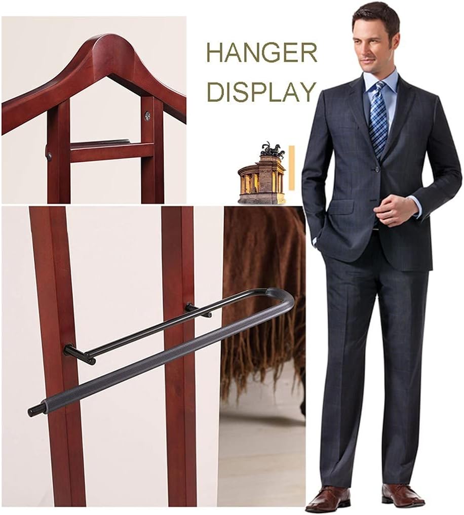 Coat Rack, Floor Standing Clothes Valet Suit Hanger Freestanding Valet Stand Wooden Accessory Tray Floor Standing Suit Hanger, Tie Holder and Stable Base 1