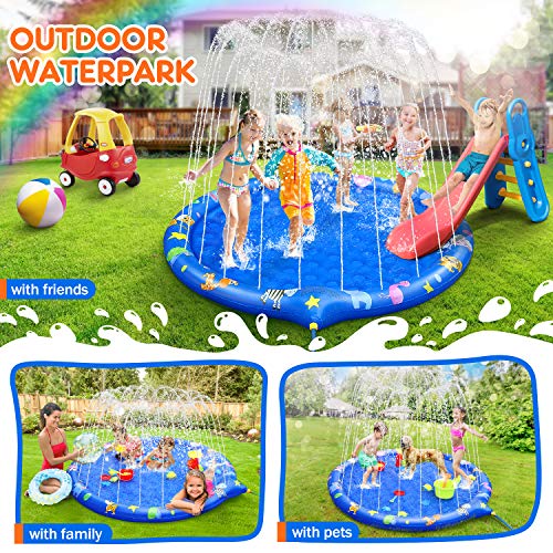 Sprinkler for Kids, Unique Non-Slip Bubble Bottom Splash Pad 70 Inch Children’s Sprinkler Pool Extra Large Inflatable Baby Wading Pool Summer Outdoor Water Toy Backyard Fountain Play Mat for Learning
