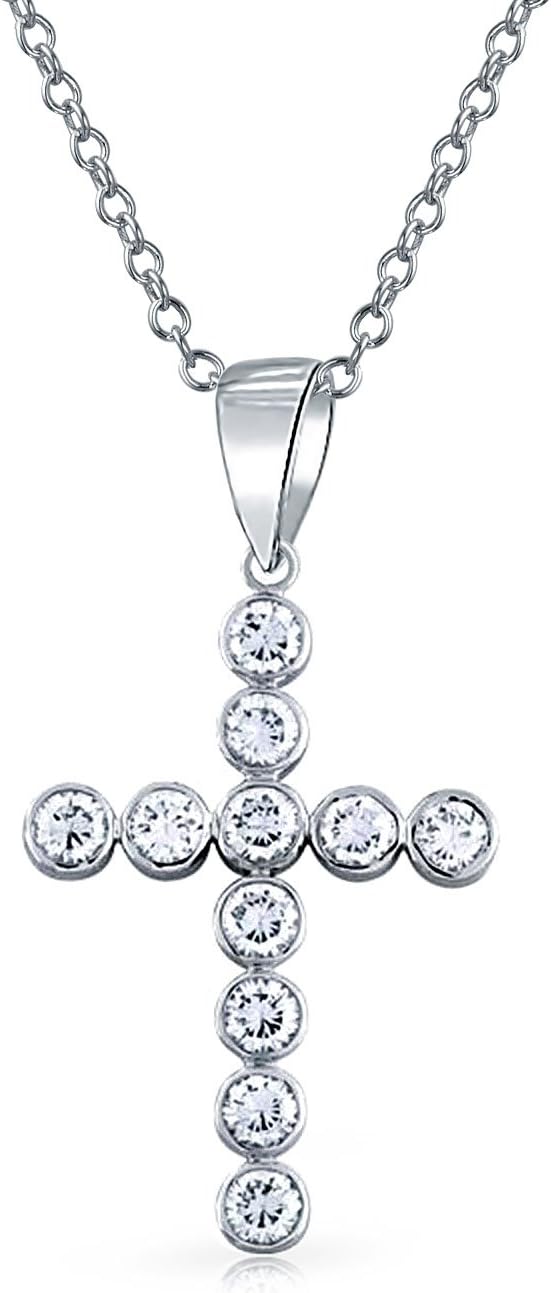 Large Bubble CZ Cross Pendant Sterling Silver Necklace 18 Inches
